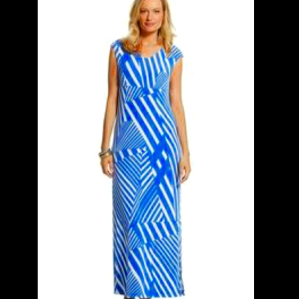 Travelers by Chico's Blue & White Packable Cap Sleeve Maxi Dress Size Large 12